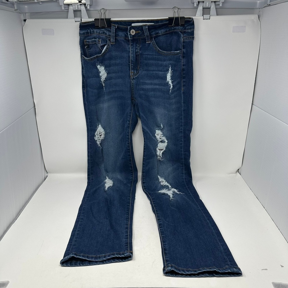 KanCan Jeans Women 7/27 Blue KC6234M Distressed Bootcut Stretch Denim Denim